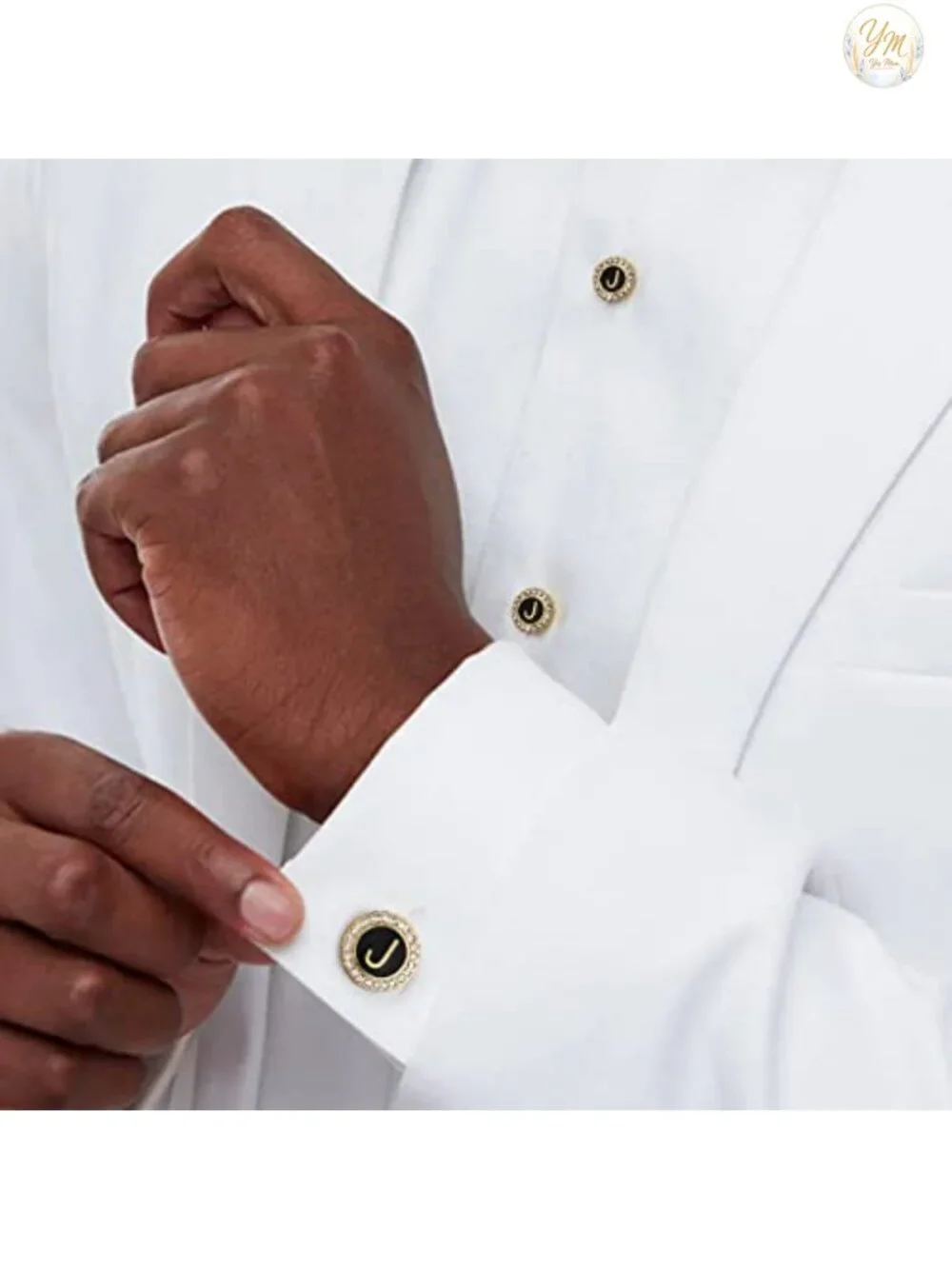 18K Gold Tone Initial Cufflinks for Men with Tuxedo Studs - Gift Boxed Formal
